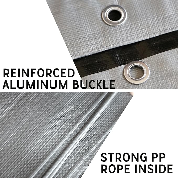 STARPYNG-12 Mil Silver/Black 12x16 Feet Tarp-Heavy Duty Poly Tarp-Cover,Waterproof, UV Resistant, Weather Resistant, Cover Cars, Boats, Courtyards,Camping