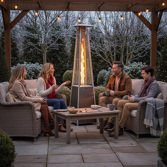 GLANC 48,000 BTU Pyramid Patio Heater, Outdoor Patio Heaters for Outdoor Use with Cover & Wheels, 88" Quartz Glass Tube Propane Heater for Deck Backyard Commercial, Triple Safety Protection (Silver)