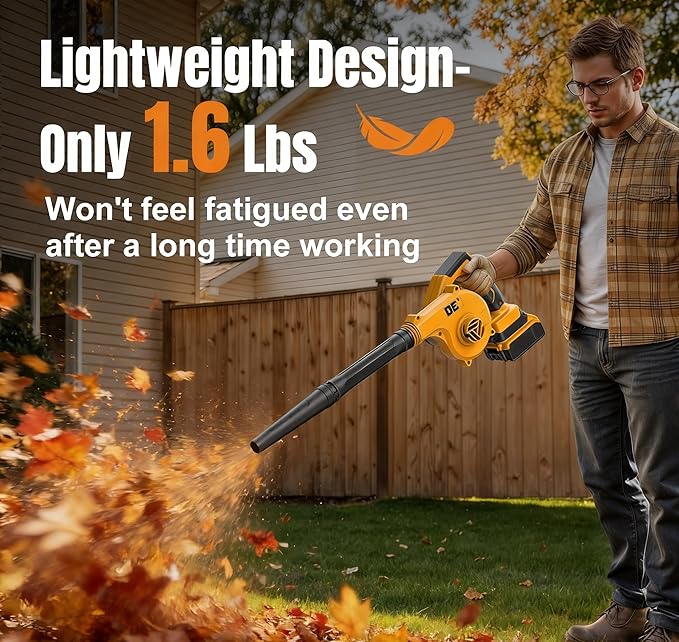 DeForce Electric Leaf Blower Cordless for Dewalt 20V Max Battery, 4 in 1 Blower/Vacuum/Inflator/Deflator(3 Nozzles), 3 Speed Modes, 190 MPH, Extended Tube for Leaves, Lawn Care, Patio(No Battery)
