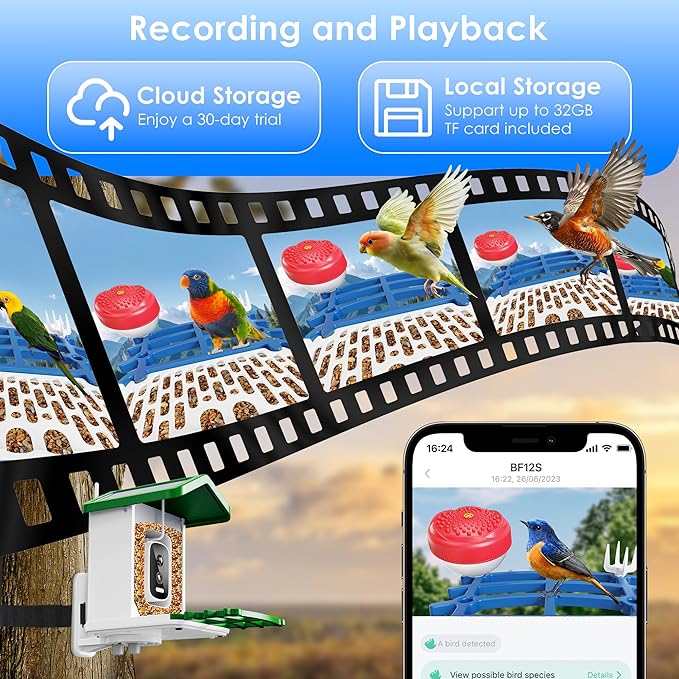 Bird Feeder with Camera, 2.5K UHD, AI Bird Species Recognition, Solar Powered, Instant Arrival Alerts, Weatherproof Squirrel-Proof Birdhouse with WiFi App Live View, 32GB Card & Accessories Included