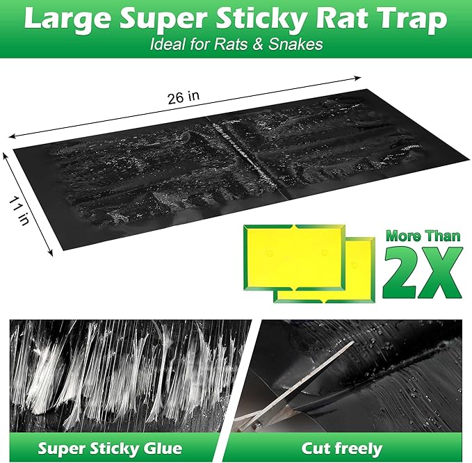12 Pack Large Super Sticky Rat Glue Traps, Mouse Glue Traps, Sticky Trap for Mouse Mice Snake Rat Snake for Home Outdoor Indoor Restaurant Office (26" x 11")