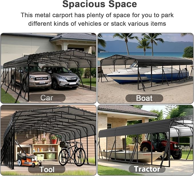 20x30FT Heavy Duty Metal Carport - Reinforced Galvanized Carport Canopy for All-Weather Shelter, Enhanced Wind Resistance for Boats, Cars, Trucks and Tractors
