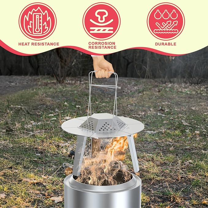 Heat Deflector for Solo Stove Ranger Accessories, Heat Diffuser for Solo Stove Ranger 15" Firepit Captures & Redirects Warmth, 304 Stainless Steel Ranger Heat Deflector with Carrying Handle & 3 Legs