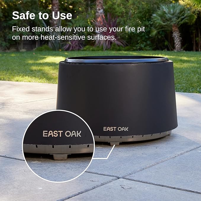 EAST OAK Fire Pit 29", Stainless Steel Smokeless Fire Pits for Outside Large Wood Burning Firepit with Poker & Removable Ash Pan, Portable Bonfire Pit for Patio, Backyard,Pitch Charcoal