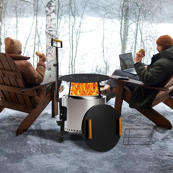FEBTECH Spark Screen, Heat Deflector, Firepit Lid, Trolley Stand and Base Ring Combo - Compatible with Solostove Bonfire and Other 19.5" Fire Pit - 5 in 1 Firepit Accessories for Patio, Bonfire, Deck