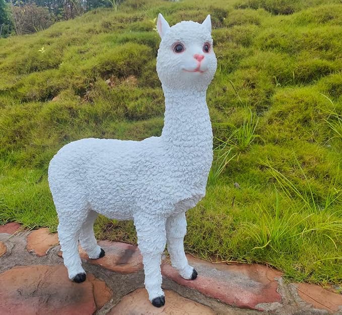 HOUDE Outdoor Alpaca Statues, Courtyard Garden Decoration, Modern Minimalist Style Animal Ornaments, Sun Resistant and Waterproof Balcony Lawn Decoration, Creative Gifts (White)