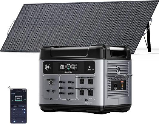 OUKITEL P2001 Plus 2400W Solar Generator with 500W Solar Panel, 2048Wh Solar power station with 4 AC Outlets (5000W Peak), 1.5H Full Charging, APP Control Battery Backup for Home, Camping & RVs