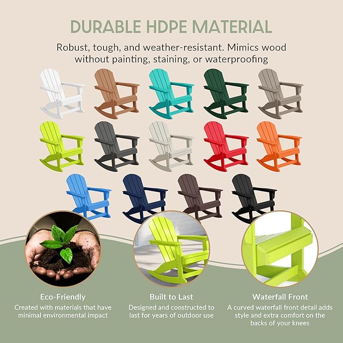 WestinTrends Malibu 2 Piece Set Outdoor/Patio Poly Adirondack Rocking Chairs (2 Seater), Lime