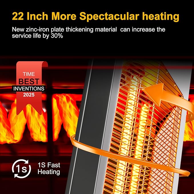 Outdoor Heaters for Patio,1500W Electric Infrared Radiant Heater with Remote,37IN Portable Tower Space Heater with 12H Timer,Tip-over Protection for Garage,Backyard,Porch,Indoor,Silver-gray