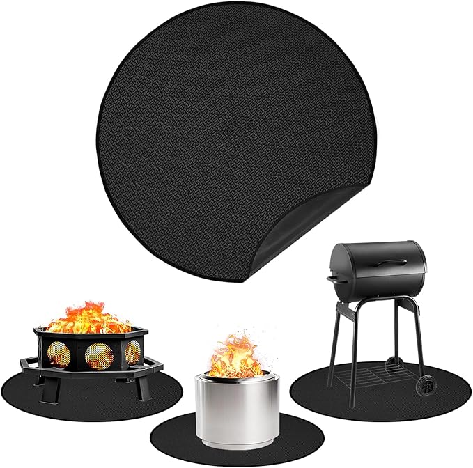 Apipi 59'' Fire Pit Mat Compatible with Solo Stove Yukon - Fireproof Grill Mat Deck Patio Protector, 3-Layer Reusable Easy to Clean Round BBQ Mat for Outdoor Camping Accessories, Black
