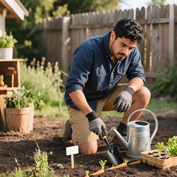 Garden Trowel - Metal Hand Shovel with Rubber Handle. This Garden Hand Trowel is Easy to use and Suitable for Soil Planting, Digging, transplanting and Outdoor Exploration Activities.