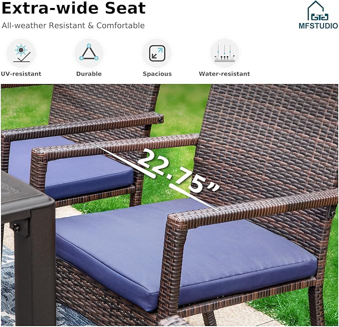 MFSTUDIO 5 Piece Patio Round Dining Set, 42" Round Table with Umbrella Hole & Wicker Chairs, Small Outdoor Dining Table and Chairs for 4, Patio Metal Table Dining Furniture, Porch, Deck, Yard