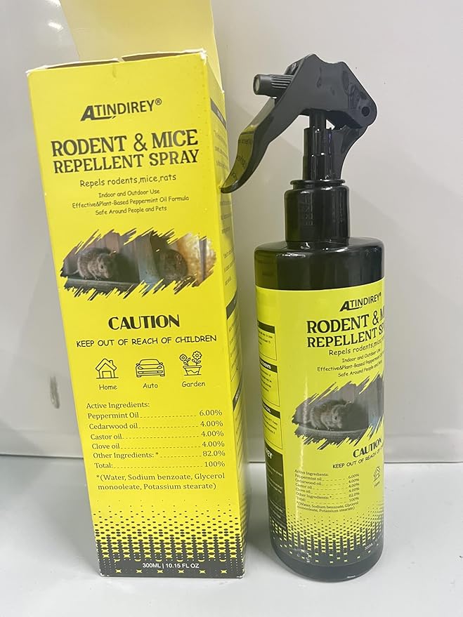 Rodent & Mice Repellent Spray,300ml,Creates Protective Barrier for Car Engine, Garage, RV & Home, Long Lasting Protection, Peppermint Scent