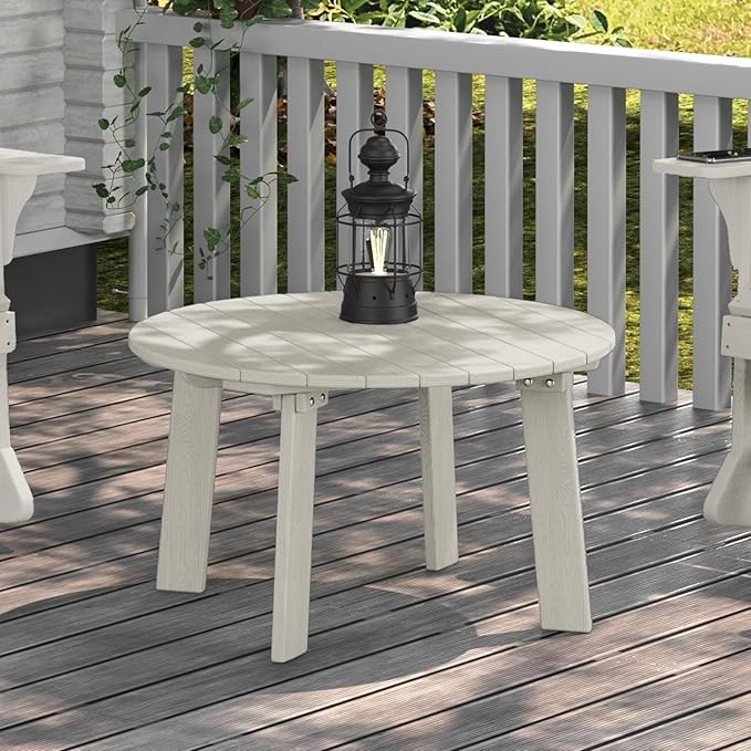 MINPINSER Outdoor Round Coffee Table, Adirondack Patio Coffee Table, Outdoor Large Side Table for Balcony Lawn (White)