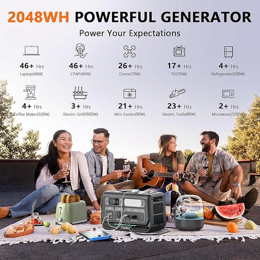 ALLWEI 2400W Portable Power Station with a B200 PRO Expansion Battery, 4096Wh LiFePO4 Battery 4 AC Outlets Up to 2400W for Home, Outdoor Camping, RV, With 1500W AC Charging &1200W Solar Charging