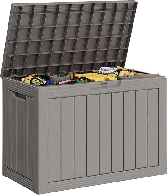 40 Gallon Outdoor Storage Deck Box Waterproof,Garden Tool,Backyard Cushion,Poolside Storage,Small Delivery Boxes for Outside,UV-Resistant & All-Weather,Wood-like Striped Gray
