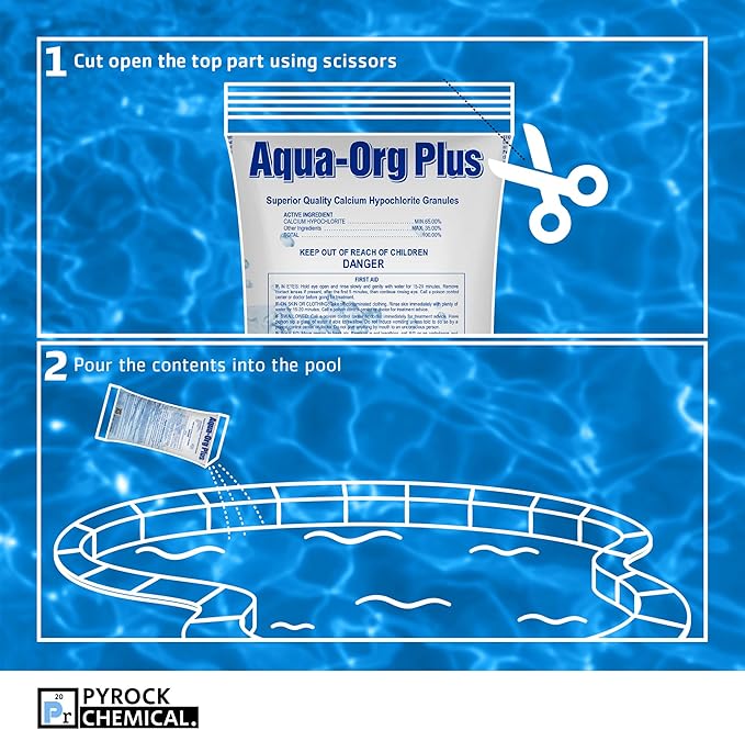 Pool Shock by Aqua Org Plus - 65% Granular Cal Hypo - Swimming Pool Shock for In-Ground, Above Ground, Spas & Hot Tubs - 50-Pack of 1 Pound Bags