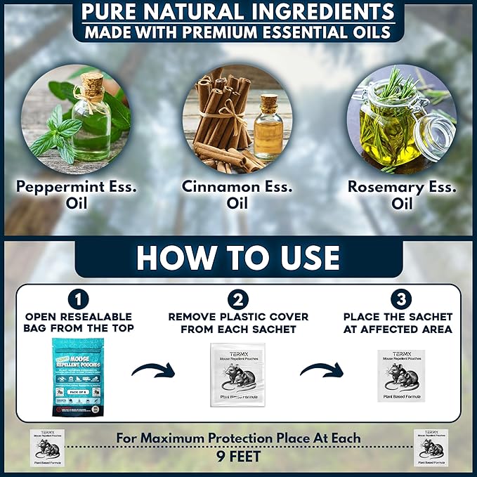 6Pack Natural Mouse Repellent Pouches Botanical Mice Repellent Pouches Vamoose Rodent-Repelling Pouches for Indoor and Outdoor Pest Control Pouches for Home Attic Office Shed Storage/RV