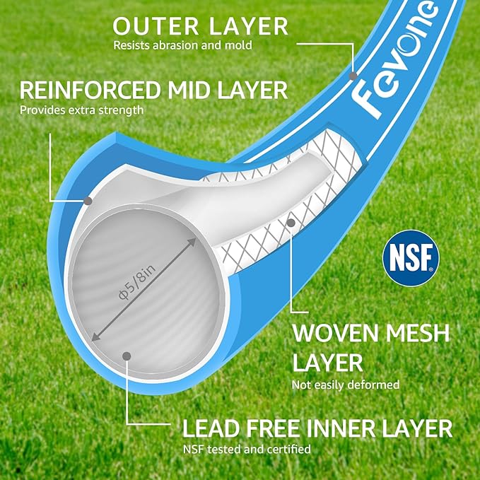 Fevone Garden Hose 55 ft., Lightweight Hybrid Water Hose, Flexible and Durable, Leak-Free Connections