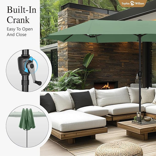 Sophia & William 13ft Outdoor Patio Umbrella for Table, Large Double-sided Umbrella for Garden, Deck, Pool, Mint Green