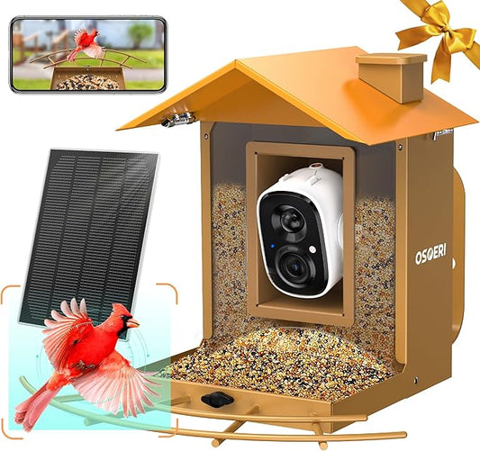 Osoeri Bird Feeder with Camera, Camera Bird Feeder for Outside, Solar-Powered, Smart AI Identify Birds, Auto Capture Video & Instant Arrival Alert, Ideal Gift for Family and Birdlover