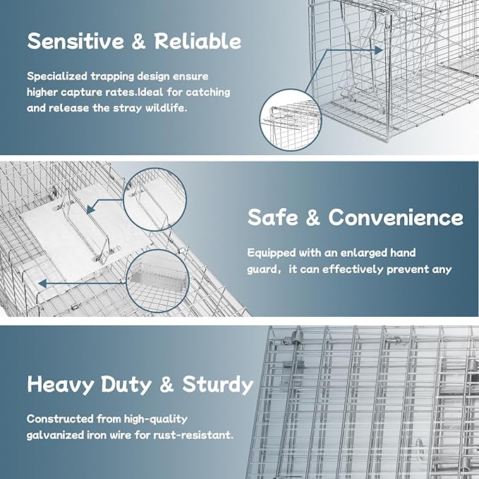 Animal Trap 26"x10"x9" Cage Trap,Heavy Duty Folding Raccoon Traps Live Animal Cage Trap,Humane Catch and Release Stray Cats,Squirrels,Rabbits