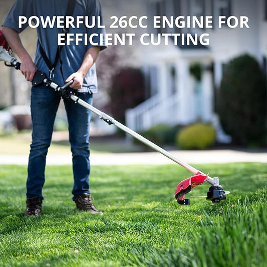 Gas Weed Eater 26cc, Grass Trimmer Brush Cutter 2 in 1, Weed Wacker 2 Cycle Air-Cooled Engine 10'' Brush Blade 16'' Cutting Width with Rubber Handle & Shoulder Strap Quick Start Portable