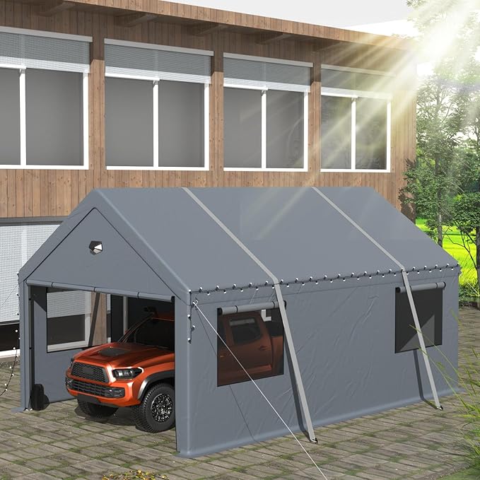 Carports 20X20 Heavy Duty,Car Port with 180G Removable Side Wall,Carport Canopy,Portable Car Port Garage,Car Shelter All Weather,Grey