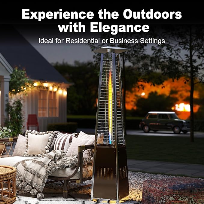 Kingdura 48,000 BTU Pyramid Patio Heater with Cover & Wheels, Outdoor Patio Heaters for Outdoor Use, Triple Safety Protection, 87" Quartz Glass Tube Propane Heater for Deck Backyard Commercial Balcony