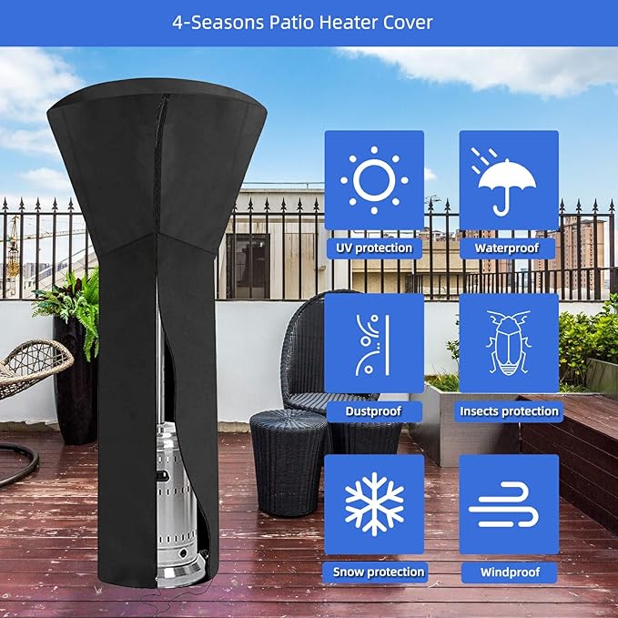 420D Patio Heater Cover, Waterproof with Zipper, Outdoor Propane Heater Cover for 24 Months of Use - Size 89" Hx33 Dx19 B Round - Black (2Pack)