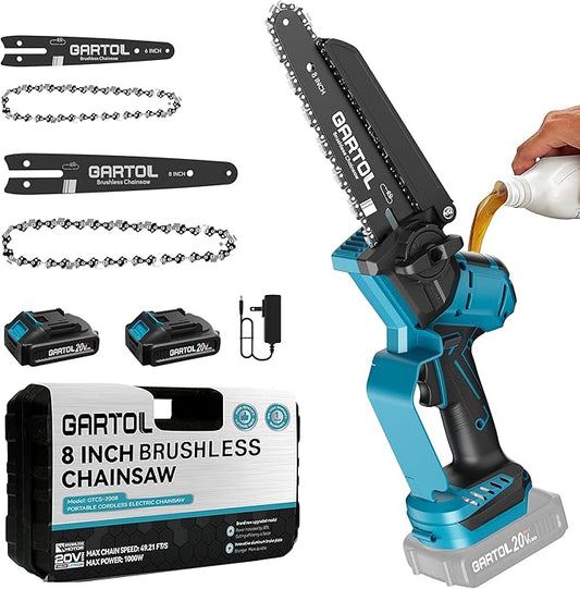 Mini Chainsaw 8” & 6” Compatible with Makita 18V Batteries, Cordless, Brushless Motor, Includes 2×20V Batteries & Charger, Lightweight Handheld Electric Chainsaw for Tree Trimming & Wood Cutting