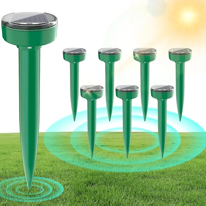Mole Repellent Ultrasonic Solar Powered 8 Pack Waterproof Outdoor Vole Chipmunk Gopher Groundhog Repeller Snake Rodent Sonic Spikes Deterrent Outdoor Mole Deterrent for Yard (8)