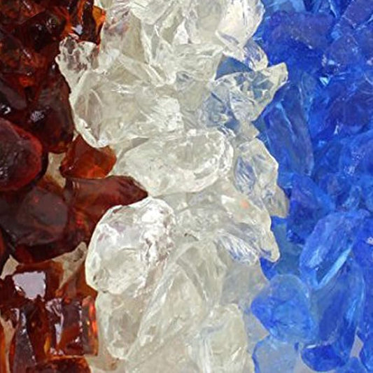 Sky Blue, Clear, Amber Fire Pit Glass - Fire Glass for Fire Pit - Firepit Glass Rock - Glass Stones - Fire Pit Glass Rocks - Gas & Propane Fire Pit & Fireplace Glass (20 Pound, Serenity)