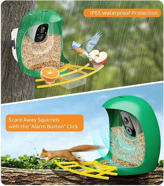HIXX Smart Bird Feeder with Camera, AI Identify Birds & Auto Capture, 2K HD Live Camera Birdwatching with Color Night Vision for Bird Lovers Gifts (Green)