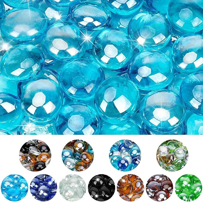 Mr. Fireglass Caribbean Blue Fire Glass Beads, 1/2 Inch Reflective Round Fire Glass Drops Rocks for Outdoor Fire Pit, Fireplace and Fire Pit Table, 20 Pounds