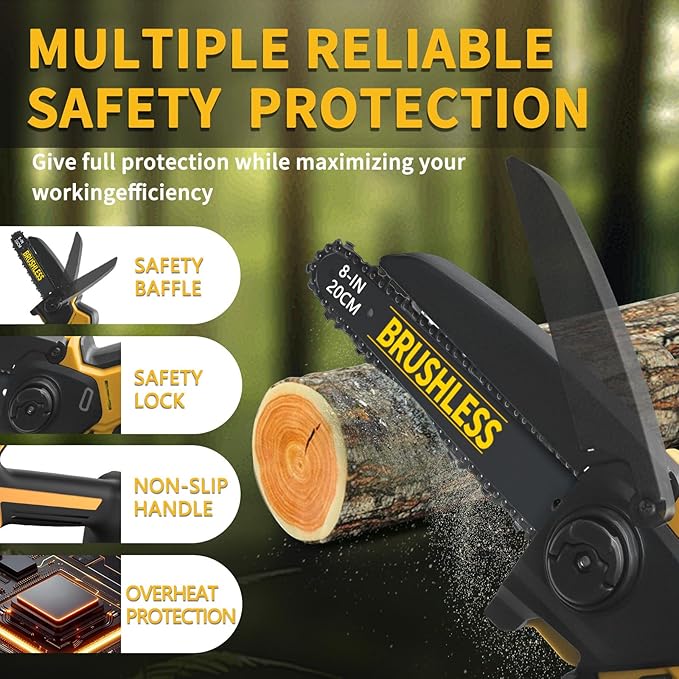 Mini Chainsaw Compatible With Dewalt 20V Battery MAX,8 Inch & 6 Inch Cordless Pruning Chainsaws,1000W Brushless Powered Mini Chain Saw for Tree Trimming (Not Battery)