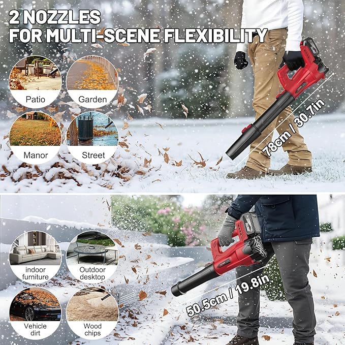 Leaf Blower Cordless with 2 x 4.0Ah Battery and Charger, 160MPH/580CFM High Power Lightweight Handheld Electric Snow Blower with 2 Extended Tubes for Lawn,Yard Garden, Leaves, Dust, Snow Care (Red)
