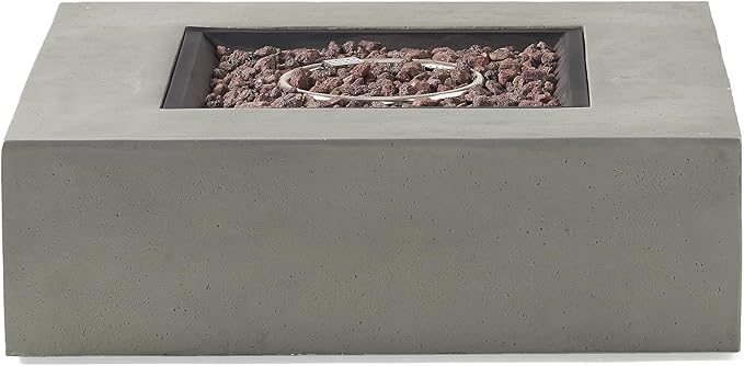 Merax 40-inch Modern Square MGO Propane Fire Pit Table, 50,000 BTU Outdoor Patio Heater with Exterior Tank Hookup, Concrete Firepit, Light Grey