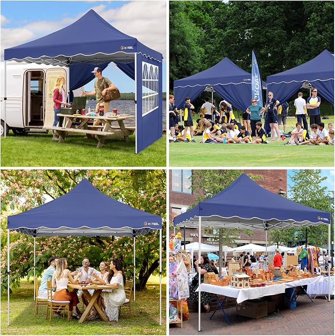 HOTEEL 10x10 Pop Up Canopy, Easy Setup Party Tent with Carry Bag, Weight Bag, Outdoor Portable Event Shelter for Backyard, Market, Navy