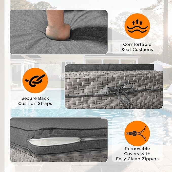 6-Seat Modular Patio Furniture Set – Outdoor Wicker Sectional Sofa with Thick 4″ Cushions, Dual-Strand PE Rattan, Rust-Resistant 18 mm Steel Frame, Backyard Garden Deck Lounge,Black