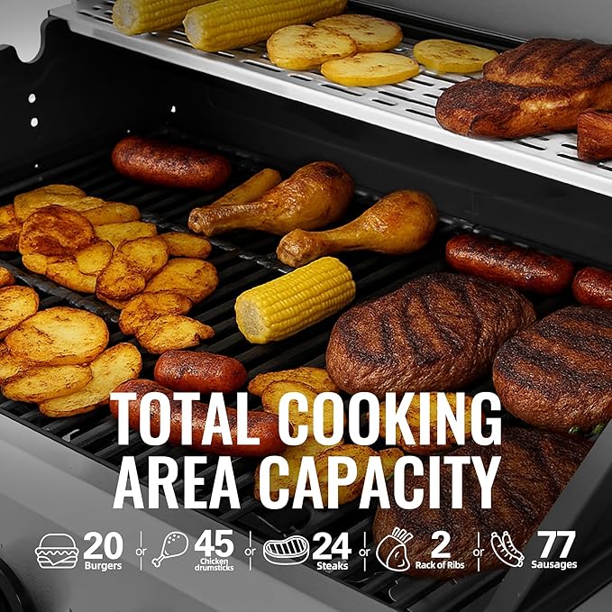 Royal Gourmet GA5401T 5 Burner Propane Gas Grill with Side Burner and Sear Burner, Stainless Steel Gas BBQ Grill with 61,000 BTUs Output for Barbecue Grilling & Backyard Cooking, Silver