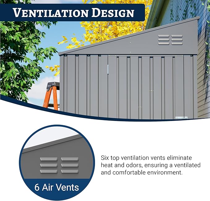 4x7 FT Outdoor Storage Shed Lean to Shed,Metal Shed W/Lockable Door & Air Vent,All Weather Waterproof Garden Tool House W/Reversible Installation,for Backyard,Patio,Lawn,Dark Gray
