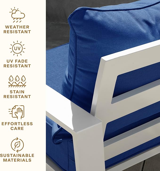 Honeycomb Outdoor Deep Seat, 24 x 23, Textured Solid Sapphire Blue Chair Cushion for Patio Furniture