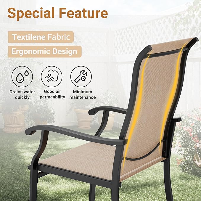 Pamapic Textilene Outdoor Dining Chair 1 Piece, Perfect for Garden, Backyard, Poolside, Patio, Beige