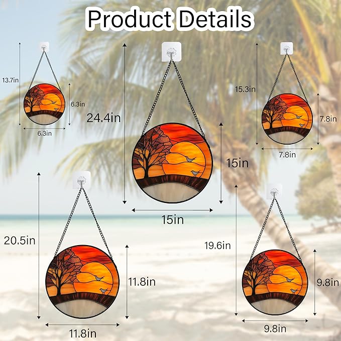 QZQCBLC Stained Glass Window Hanging Orange Sunset Landscape 6.3" - Maple Suncatcher Door Garden Sun Catcher Home Decor Birthday Christmas for Mom Men Woman Wife Friend