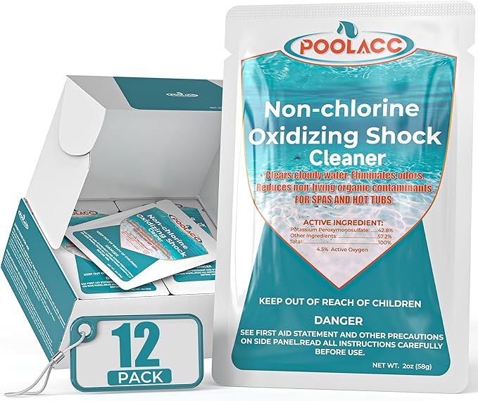 Non-Chlorine Spa Shock Oxidizer Cleaner for Hot Tub, Chlorine-Free Water Care,Single Dose Packets for Easy Hot Tub Maintenance & Treatment - 12 Pack