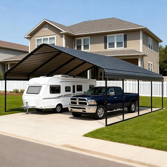Heavy Duty Metal Carport 20x20 FT Galvanized Steel Carport Shelter for 2 Car Extra Large Canopy for Dual Vehicle, RV Boat Storage All Weather Protection Garage Party Tent (20x20 FT)