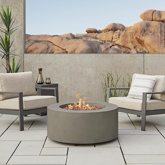 Real Flame Aegean 36" Round Propane or Natural Gas Fire Pit Table, 50,000 BTU, Powder-Coated Steel, Push-Button Ignition, CSA Certified, Lava Rock, Storage Cover, Stainless Steel Burner with Lid