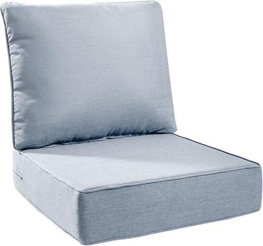 6" Thick Outdoor Cushions 24x24x6, 1-Set Deep Seat Patio Cushions with Removable Cover, Waterproof & Fade Resistant Replacement for Wicker Chair, Loveseat, Sofa - Baby Blue