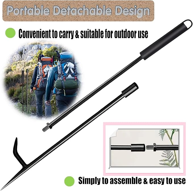 Fire Poker for Fire Pit, Heavy Duty 34-Inch Solid Steel Fireplace Poker, Portable Removable Design Poker Fire Poker for Fire Pit Outdoor Fireplaces Solo Stove Campfires & Indoor Use